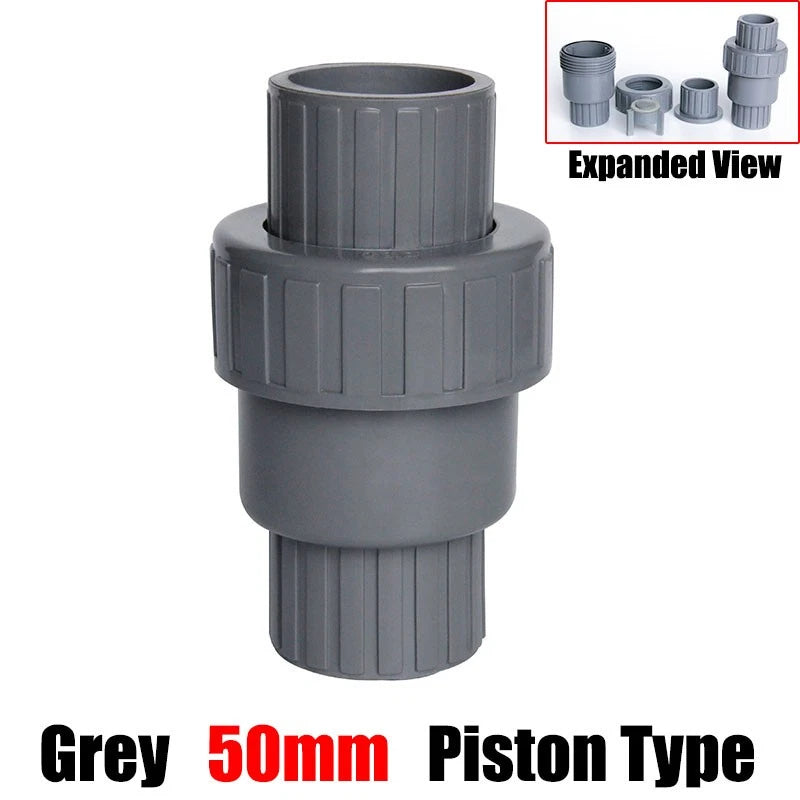 PVC One-way Spring Piston Flap Check Valve Pipe Fittings Ø 32 40 50 63 75 90mm