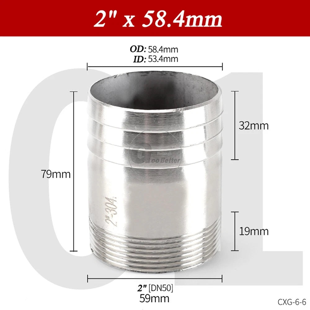 BSP1/8"-4" Male Thread Fitting x Barb Hose Tail End Connector A2 Stainless Steel
