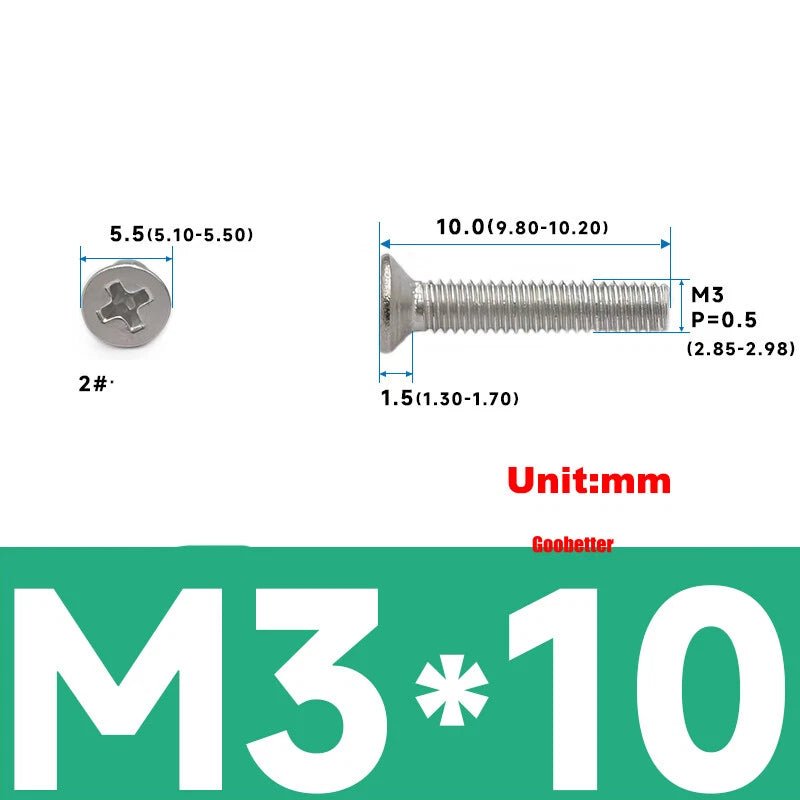 304 Stainless Steel Phillips Flat Head Machine Screws M1–M6 | Countersunk Bolts - HomeDIYer