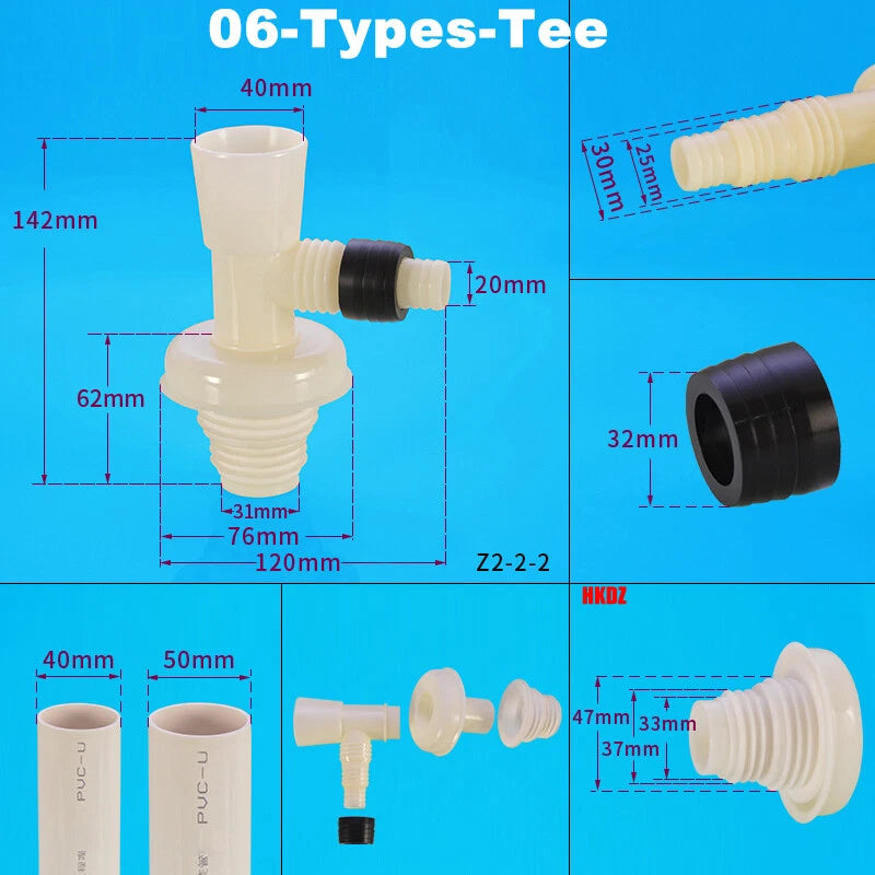 Washing Machine Drain Hose Connector — Tee, Elbow, Straight & Triple Fittings for Sink & Basin