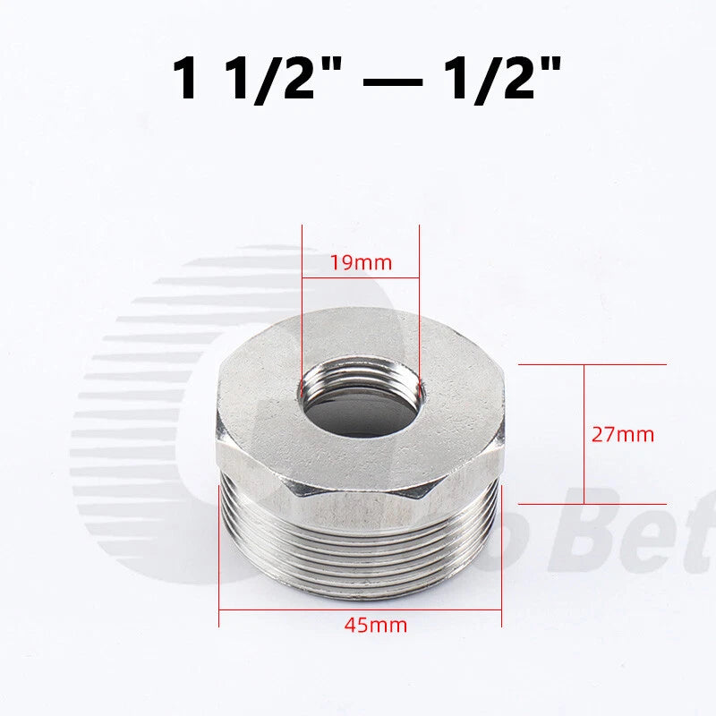 Stainless Steel BSP Reducing Bushing — Male to Female Thread Pipe Fitting (1/4" to 2")