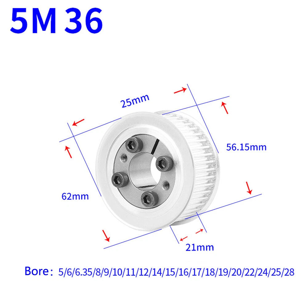 HTD-5M 18T-45T Timing Belt Pulley With Expansion Sleeve, Pitch 5mm Width 21mm