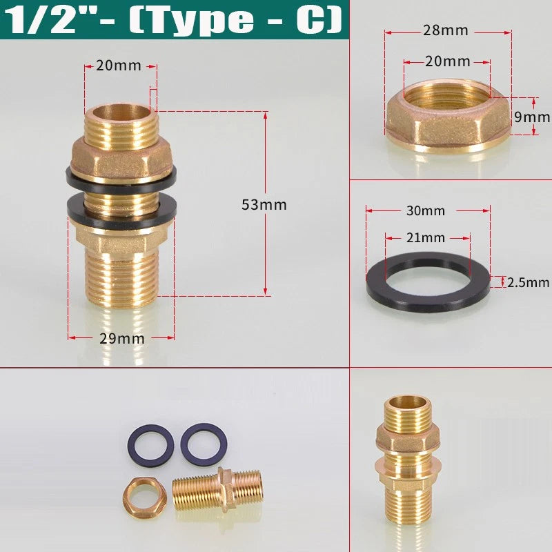 BSP Female Male Thread Water Tank Connector Bulkhead Hose Fitting 1/2" 3/4" ~ 2"