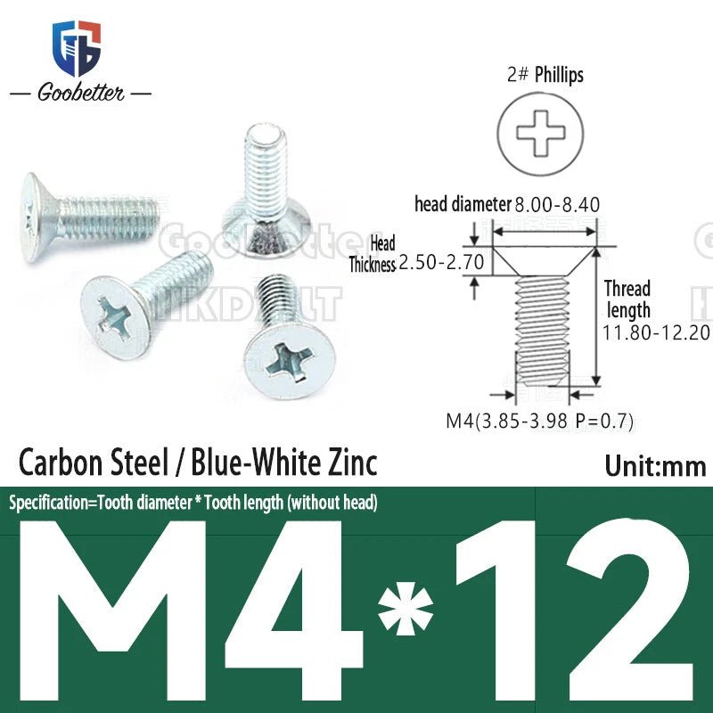 M4 Phillips Flat Head Countersunk Machine Screws — 5 to 45mm, Carbon Steel & Stainless, 9 Finishes - HomeDIYer
