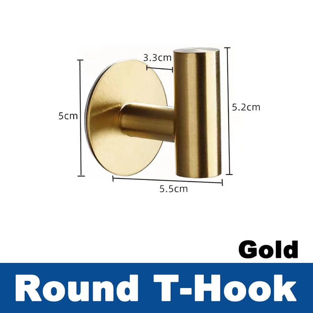 No Drill Self Adhesive Hooks Hanger Stainless Sticky Wall Hook Black/Silver/Gold