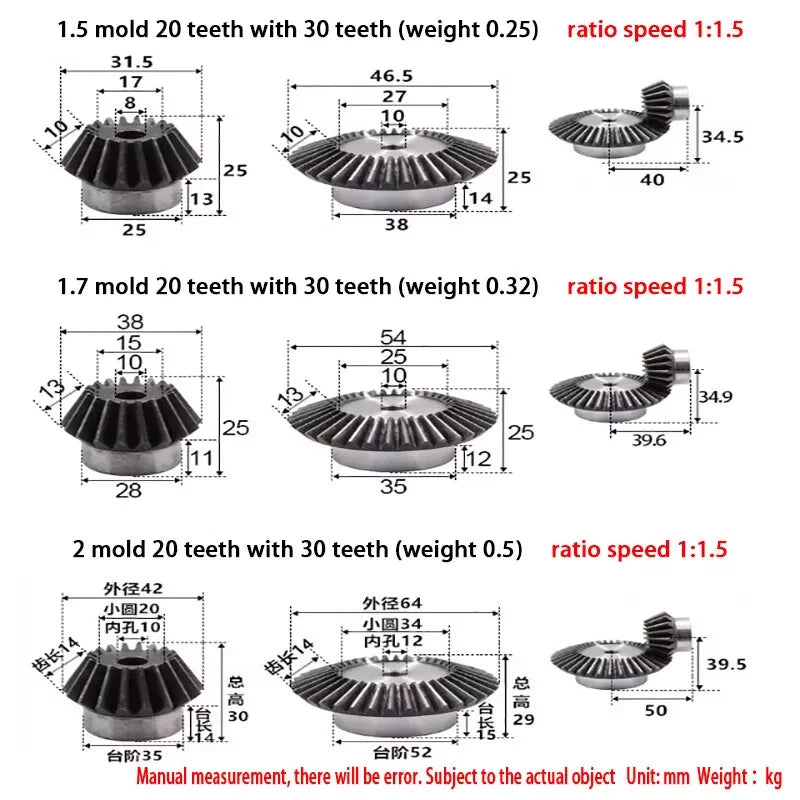 Precision Bevel Gears 0.5/1/1.5/2/2.5/3 Module 12 -160 Teeth Bevel Gear 1:2-1:8