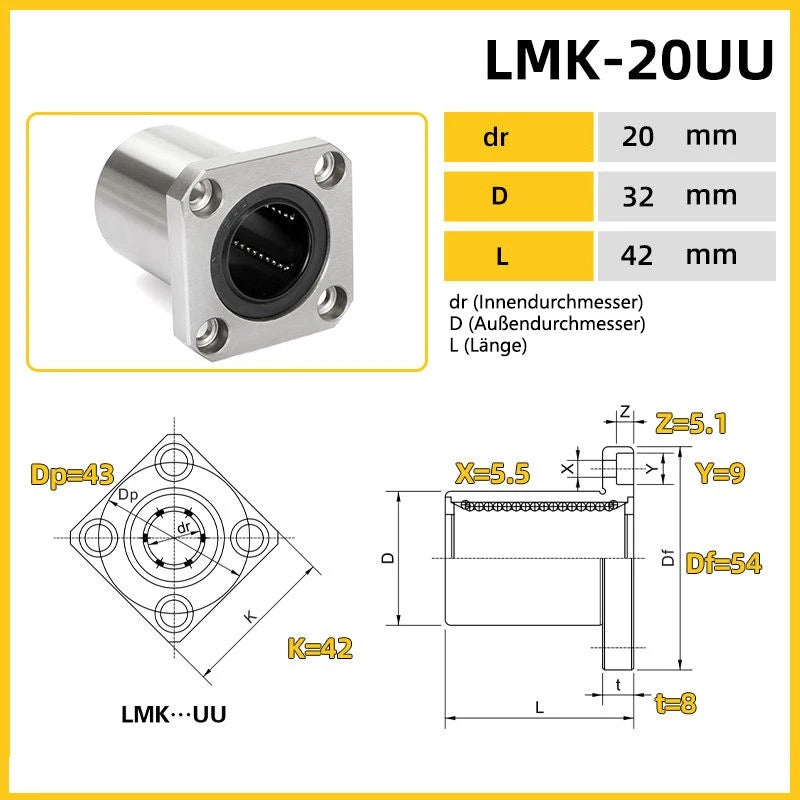 LMK6UU-LMK60UU,6-60mm Linear Square Flange Mount Bearing Linear Bushing Bearings