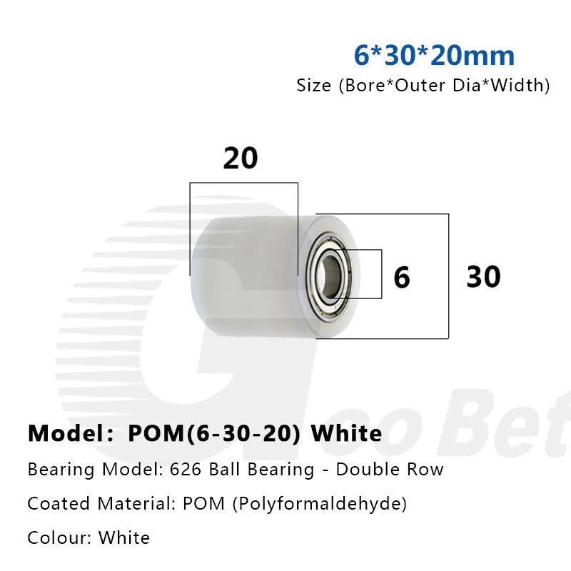 6mm Bore Plastic Roller Wheel Two Ball Bearing Coated PP POM Pulley Guide Wheel