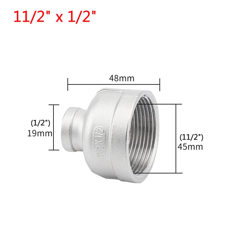 BSP Female Pipe Fittings Reducer Adapter, 304 Stainless Steel, 3/8" to 2"