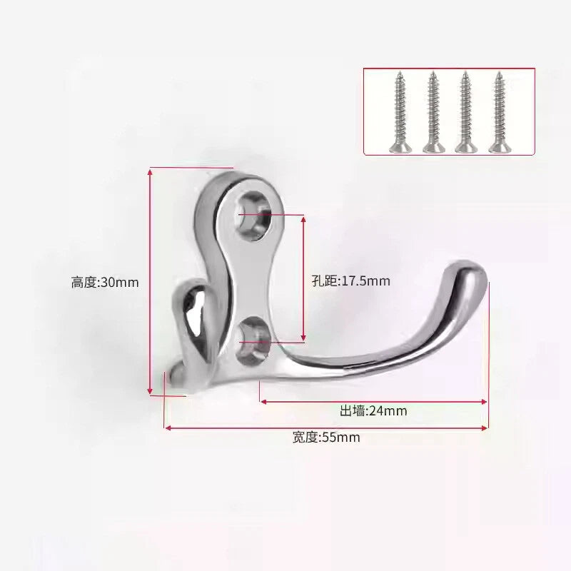 Double Hat Coat Hooks Hanger Door Wall Cloth Towel Holder Organiser Rack Robe