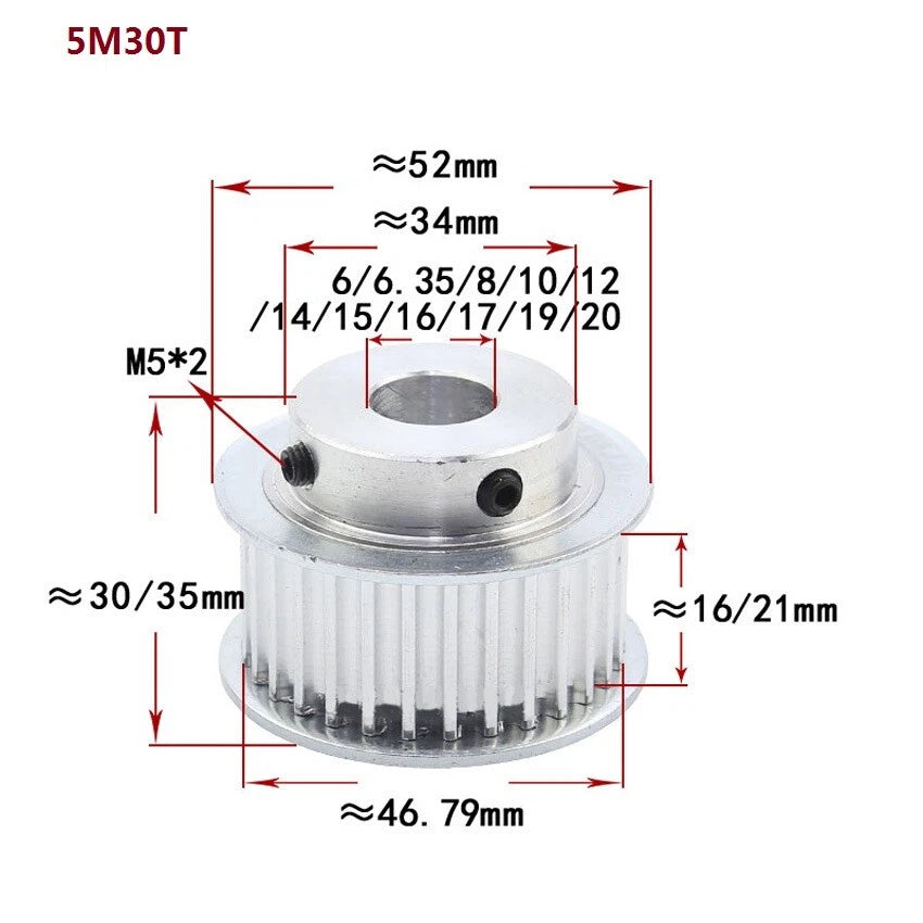 HTD-5M 10-72Teeth Timing Belt Pulley Pitch 5mm With Step Drive Pulley Width 16mm