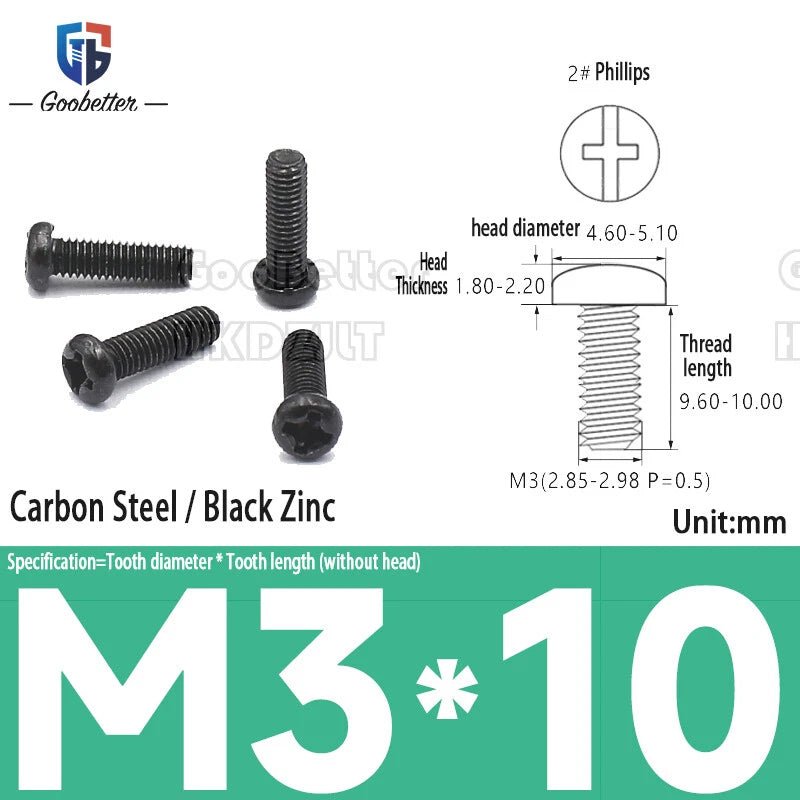M3 Phillips Pan Head Machine Screws — 3 to 20mm, Carbon Steel & Stainless, 7 Finishes - HomeDIYer