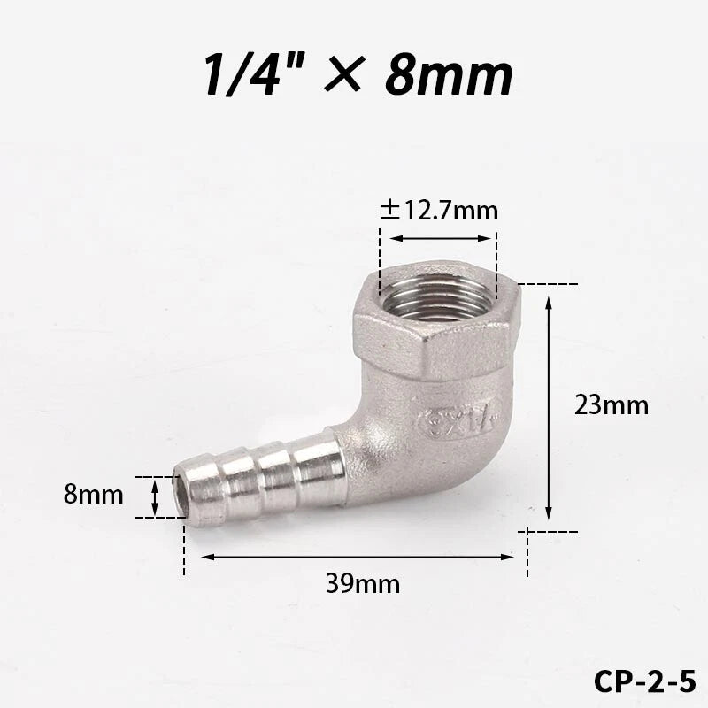 Stainless Steel Female Fitting x Barb Hose Tail End Elbow Connector 1 4" - 11 2"