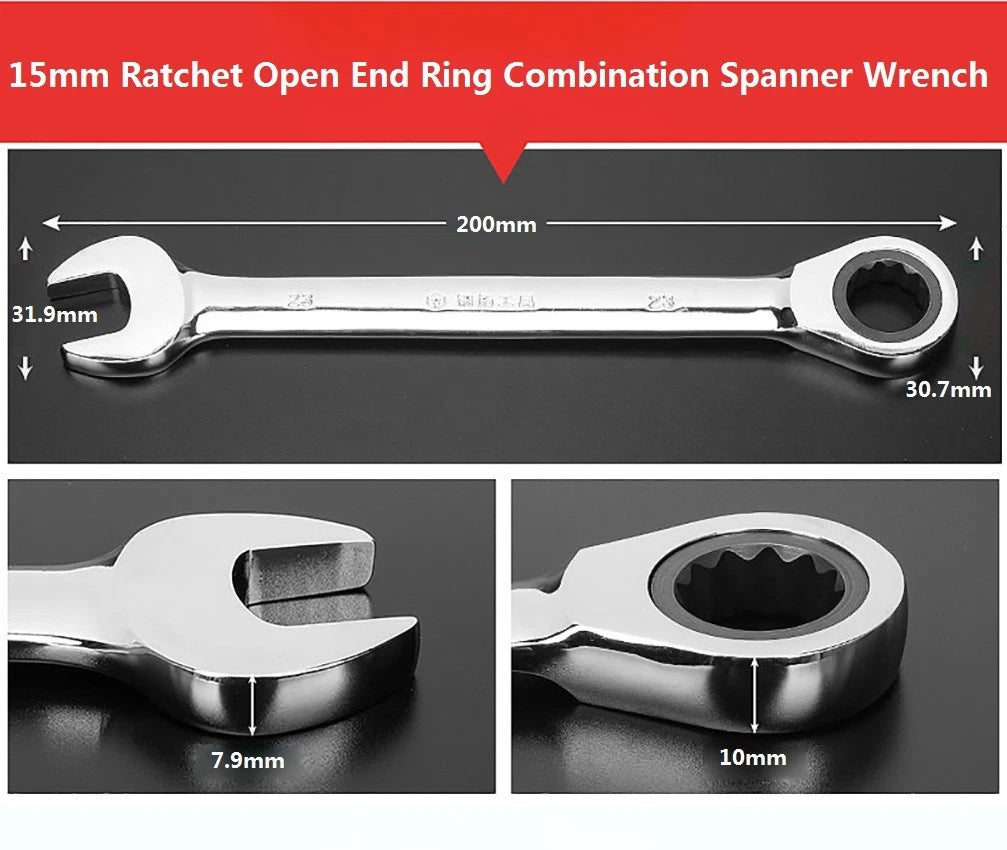Ratchet Open End Ring Combination Spanner Wrench Set Automotive Tool 6mm-24mm