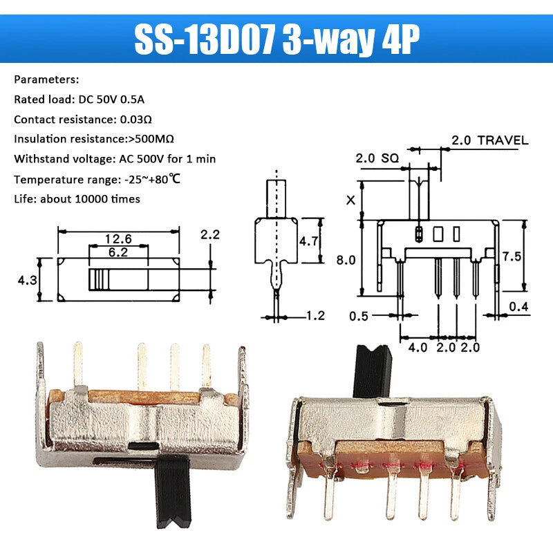 Slide Toggle Switch SS SK MSK MSS Series — 2/3-Way PCB Slide Switch, 3–8 Pin, Single & Double Row