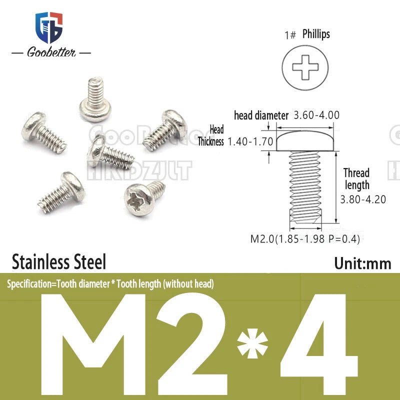 M2 Phillips Pan Head Machine Screws — 3 to 5.5mm, Carbon Steel & Stainless, 11 Finishes - HomeDIYer