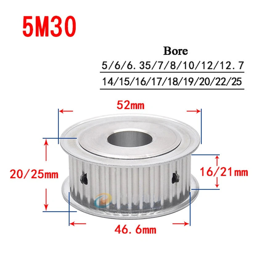 HTD-5M 10T-60T Timing Belt Pulley AF-Type Bore 5-25mm, For 15mm Width Belt