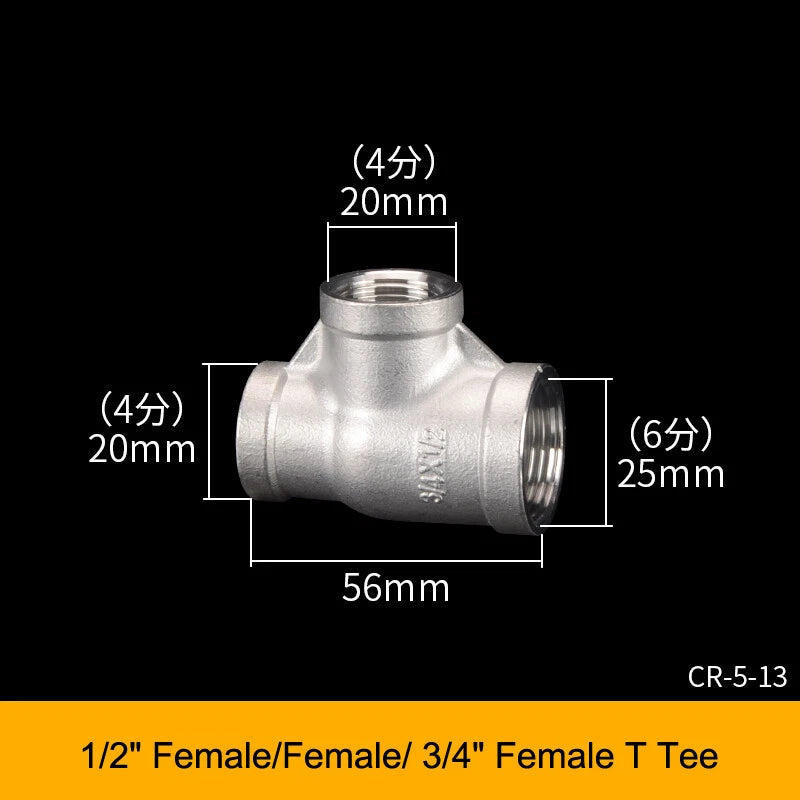 Stainless Steel BSP Tee Fittings 1/2" & 3/4" Male Female Reducer Connector