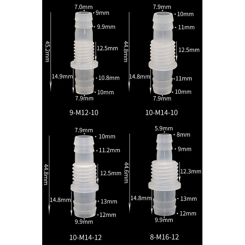 Plastic Bulkhead Fitting & Straight Hose Barb Connector — M6 to M16, Reducing & Equal