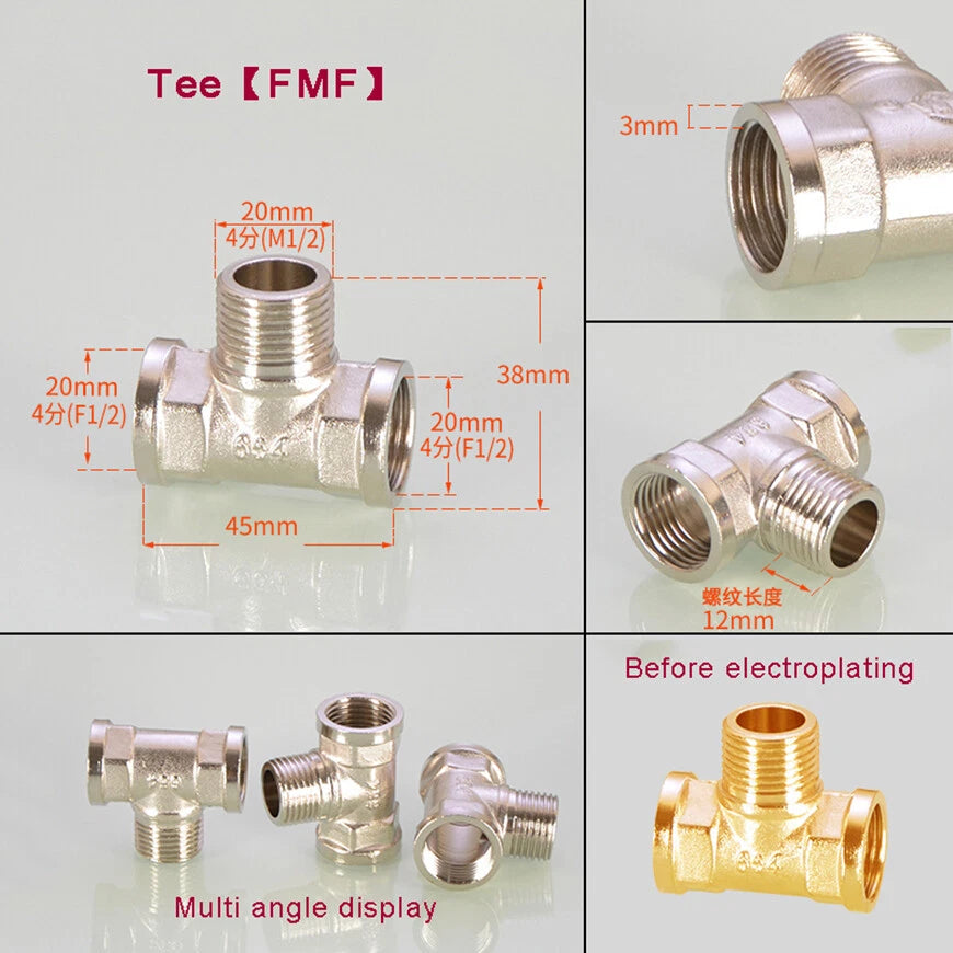 BSP 1/2" Brass Pipe Fittings – Tee, Elbow, Cross & Y-Connector