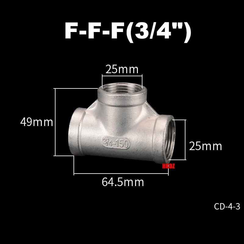 304 Stainless Steel BSP 3-Way Pipe Fitting — 1/4" to 2" Female & Male Thread Tee Connector