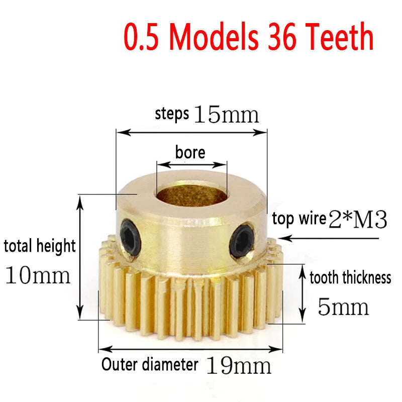 Mod 0.5 Brass Pinion Gear Spur Gears 20-60 Teeth 4-15mm Bore With Screw Hardened