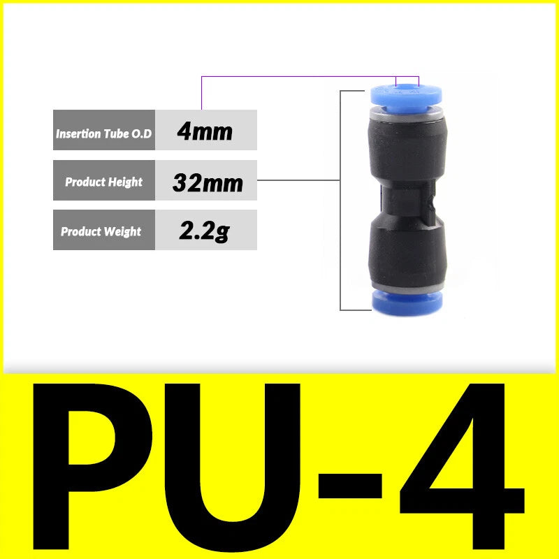 Pneumatic Push-In Fittings — PG / PU / PE Air & Water Hose Connectors, 4mm–16mm