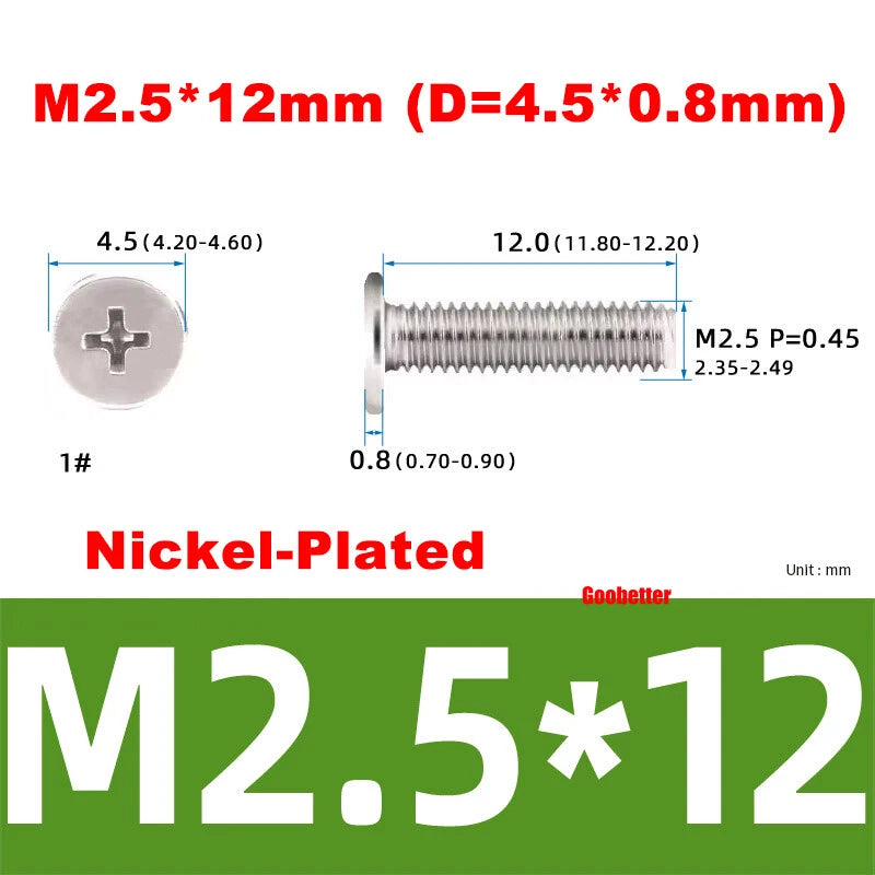 M2.5 Ultra Thin Flat Wafer Head Phillips Screws – CM2.5 Laptop Computer Screws (Various Finishes)