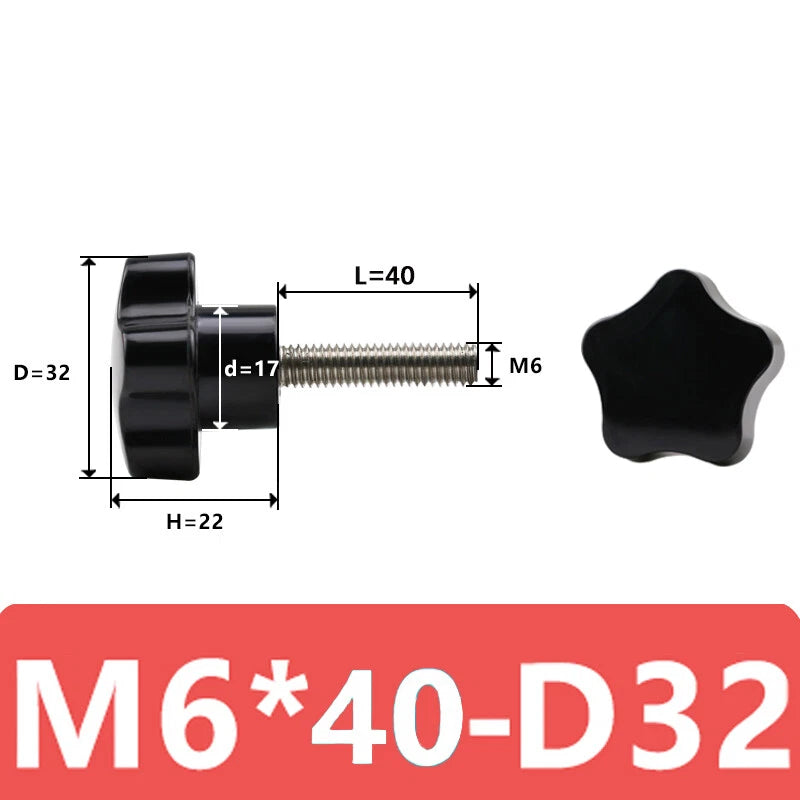 M5/6/8/10 Pentagram Star Thumb Screws Hand Grip Knob Bolts Carbon Steel/Bakelite
