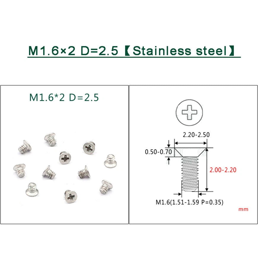 M1–M1.8 Phillips Countersunk Flat Head Machine Screws – Carbon Steel or 304 Stainless, Multiple Finishes