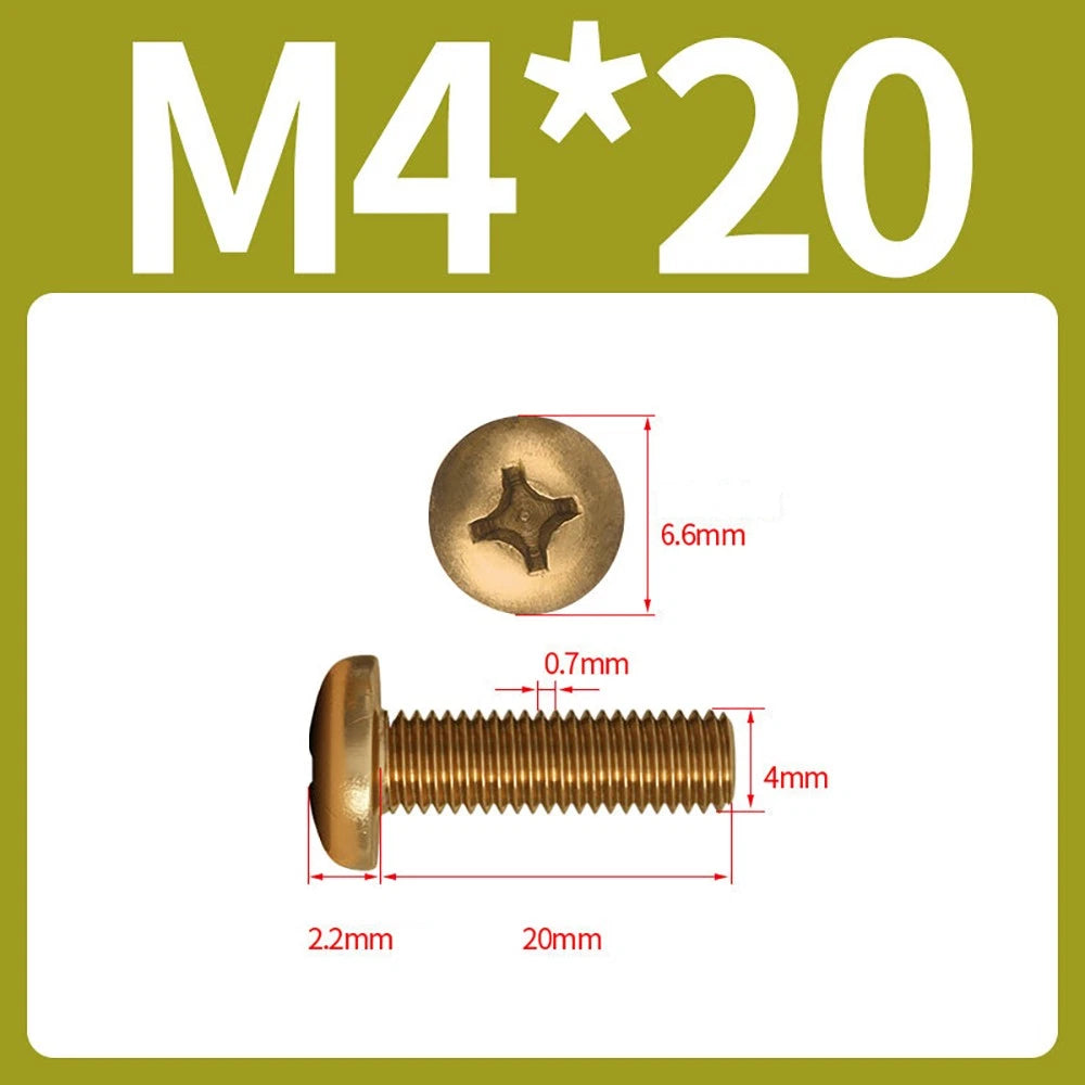 M4 M5 Solid Brass Pan Head Phillips Machine Screws — Multiple Lengths