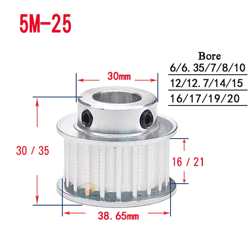 HTD-5M 10T-72T Timing Belt Pulley With Step Bore 5-25mm, For 15mm Width Belt