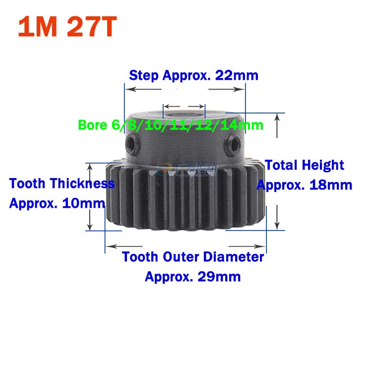 1 Module Spur Gear With Step 15-44 Teeth 45# Steel Pinion Gear Transmission Gear