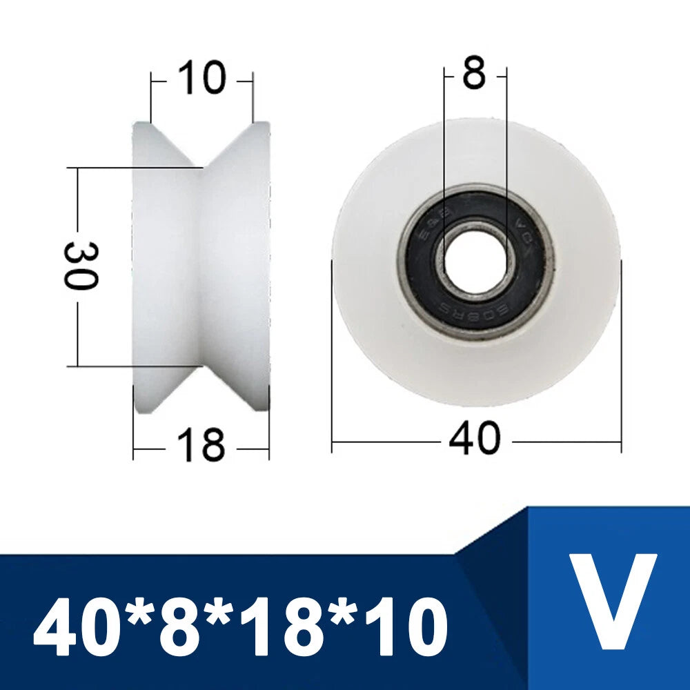 OD 30-85mm Nylon Pulley Wheel with Ball Bearing U/V/H Groove for Door and Window