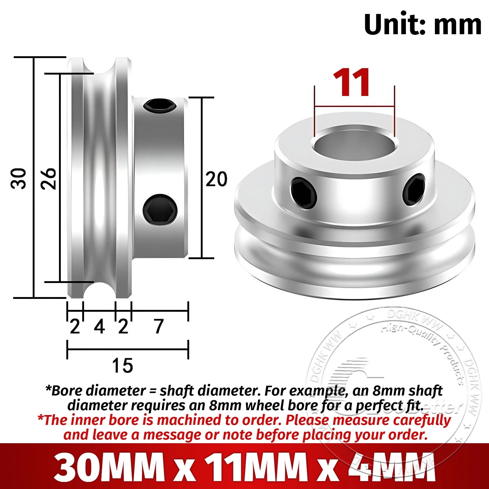 V Grooved Pulley Aluminum Round Belt Pulleys For 4mm Width Belt OD 20/30/40/50mm