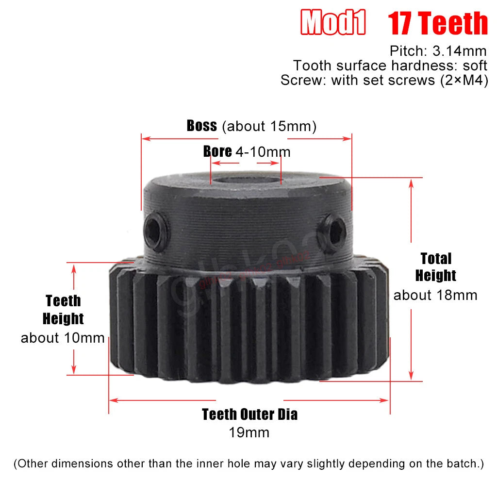 Mod1 Steel Pinion Gear Spur Gears 10-39 Teeth 4-20mm Bore With Screw Hardened