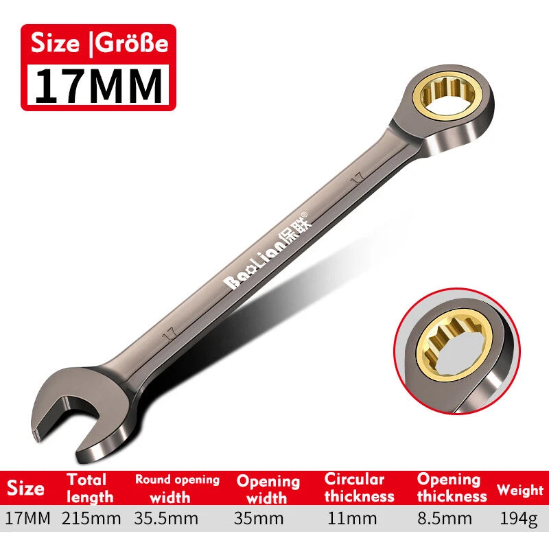 Ratchet Spanner Combination Fixed & Flexi 6 - 32mm Different Sizes Tool Wrench