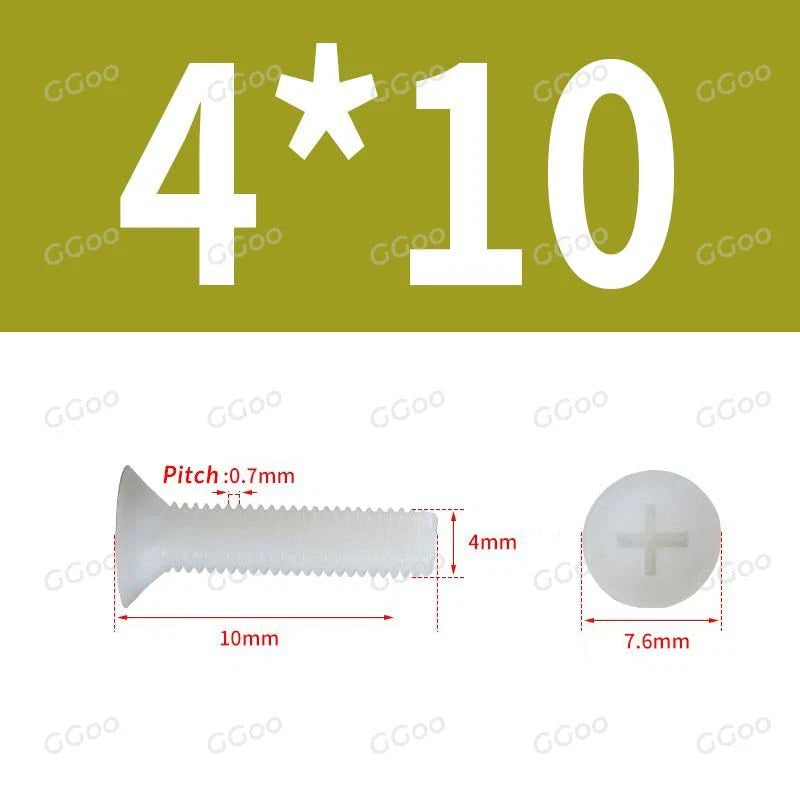 White Nylon Phillips Flat Head Machine Screws DIN 965 — M2.5 M3 M4 M5 M6 M8