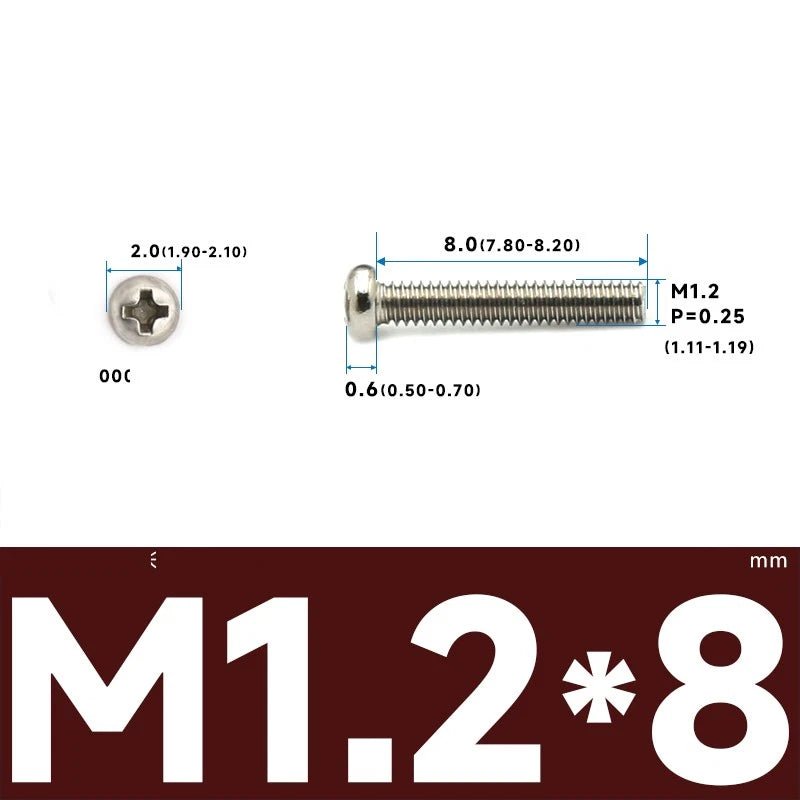 M1–M2.5 Pan Head Phillips Machine Screws – A2 Stainless Steel (304), Fully Threaded - HomeDIYer