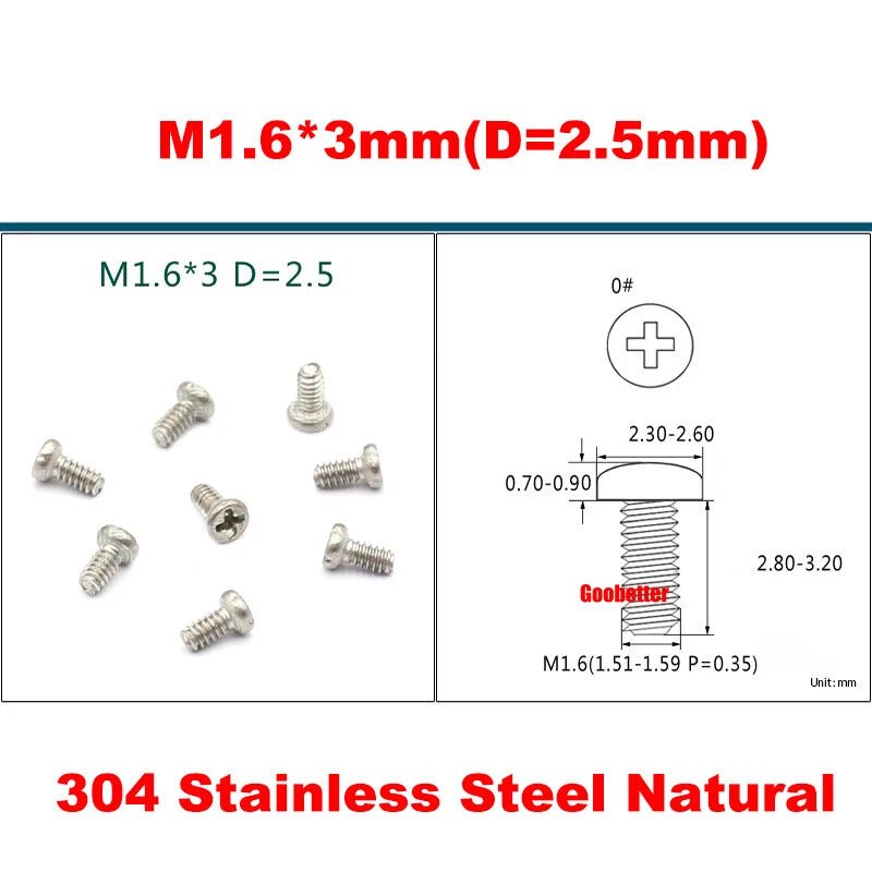 Phillips Pan Head Machine Screws M0.8 M1 M1.2 M1.4 M1.6 M1.7 — Cross Round Head Bolts, Multiple Coatings - HomeDIYer