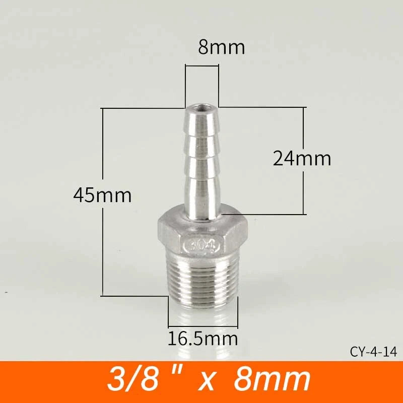 Stainless Steel BSP Male Thread x Barb Hose Tail Connector | 1/8" to 4"