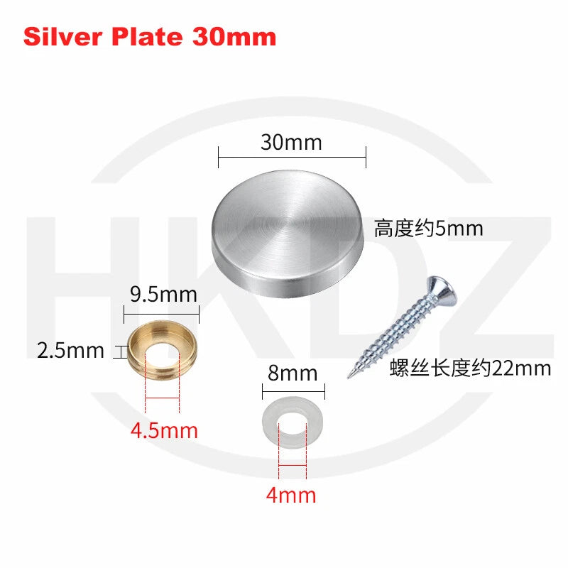 Stainless Steel Mirror Screw Cover Caps – Decorative Disc Plates for Glass, Mirrors & Furniture (16-50mm, Flat/Dome, Silver/Gold/Black/Rose Gold)