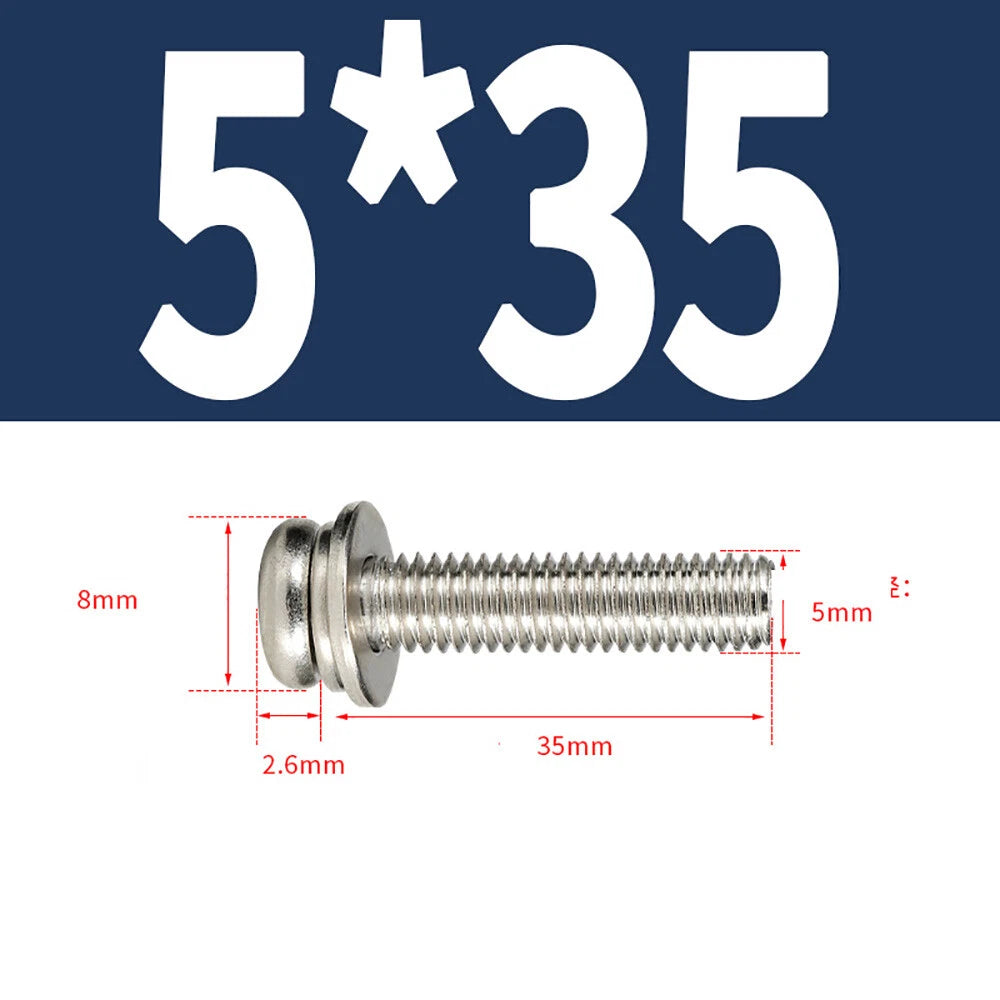 M5–M8 Phillips Pan Head Screws with Flat Washer – Nickel Plated or Black Zinc, Carbon Steel