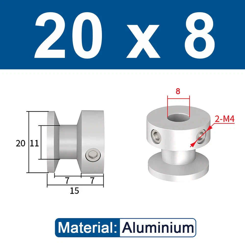 OD 20mm-100mm Aluminium V-Groove Pulley With Fixed Screw for 5mm/6mm Width Belt