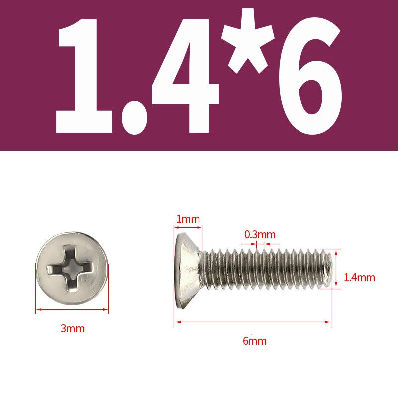 Phillips Machine Screws Countersunk Nickel Plated Steel DIN 965 Flat Head M1~M6