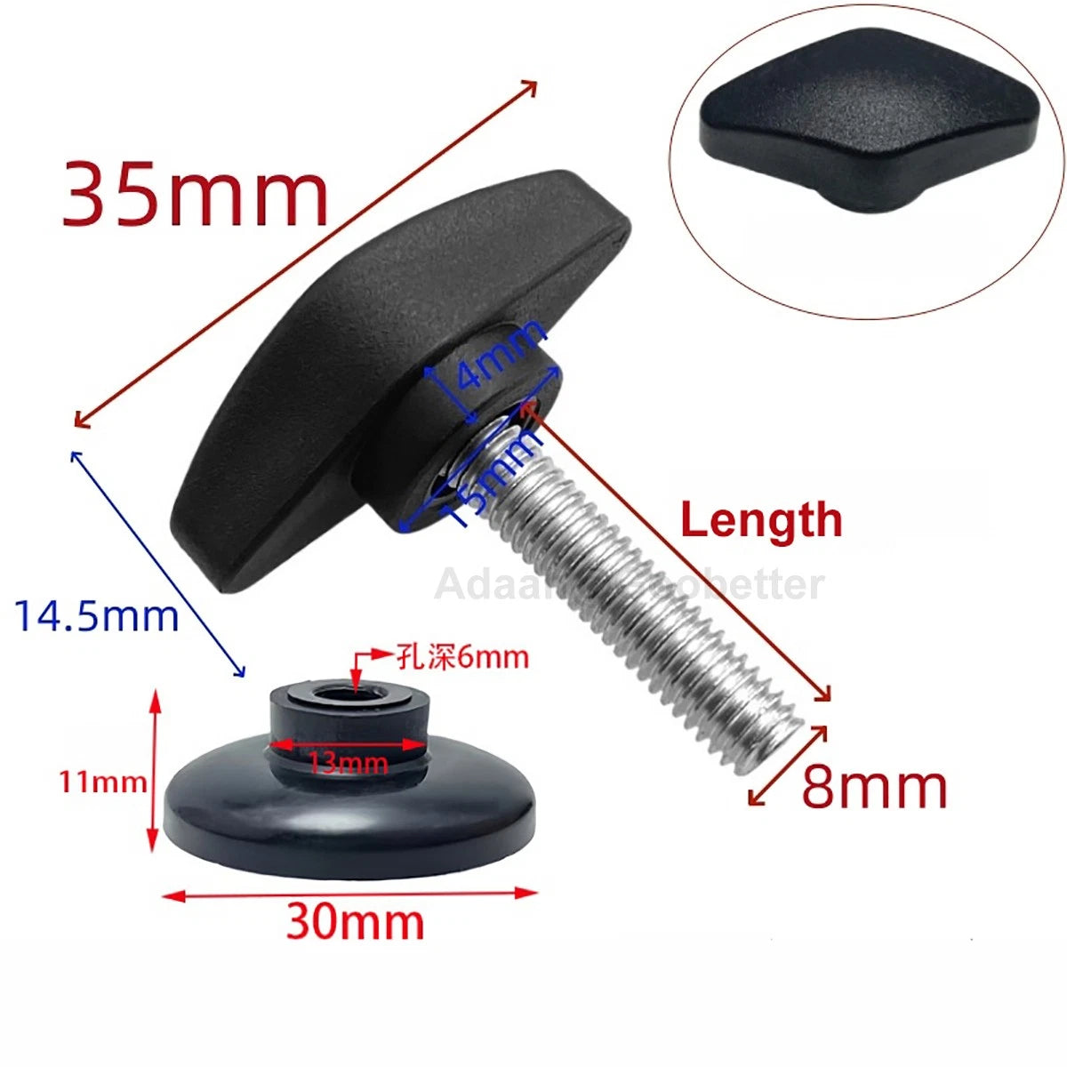 M6 M8 M10 Tee Wing Knobs Thumb Screws with Disc Pressure Plate Hand Grip Bolts