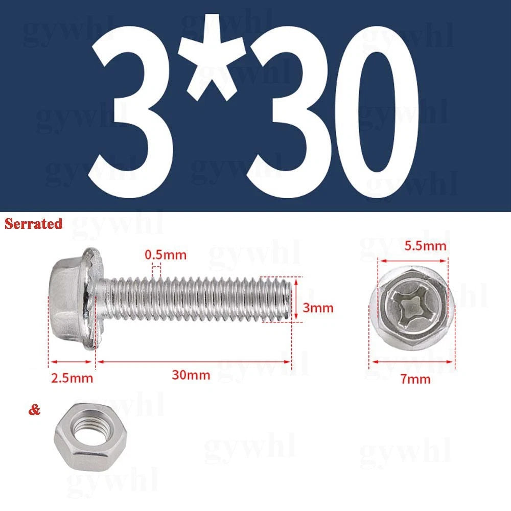 Phillips Hex Flange Bolts with Hex Nuts — Serrated & Smooth, M3–M8