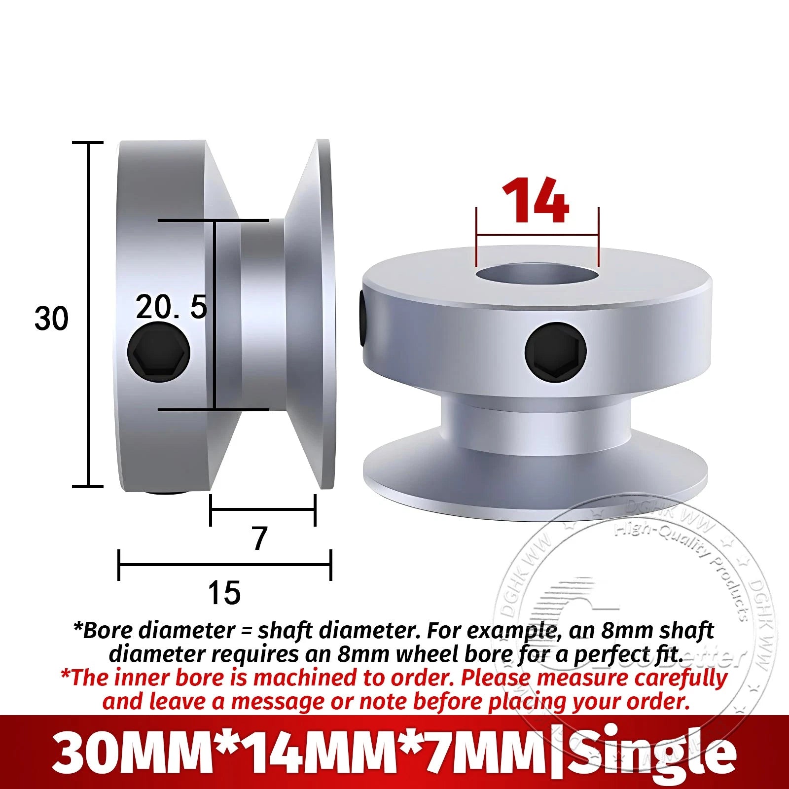 V Grooved Pulley Aluminum Round Belt Pulleys For 7mm Belt Single/Double Grooved