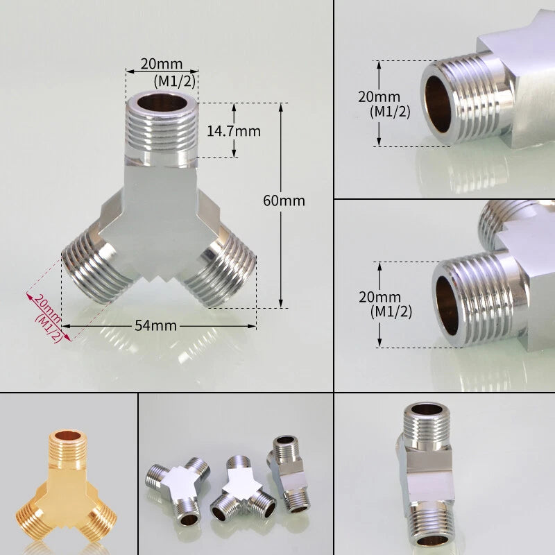 BSP 3-Way Y Fitting — 1/4" 3/8" 1/2" Female Male Thread Hose Splitter Connector