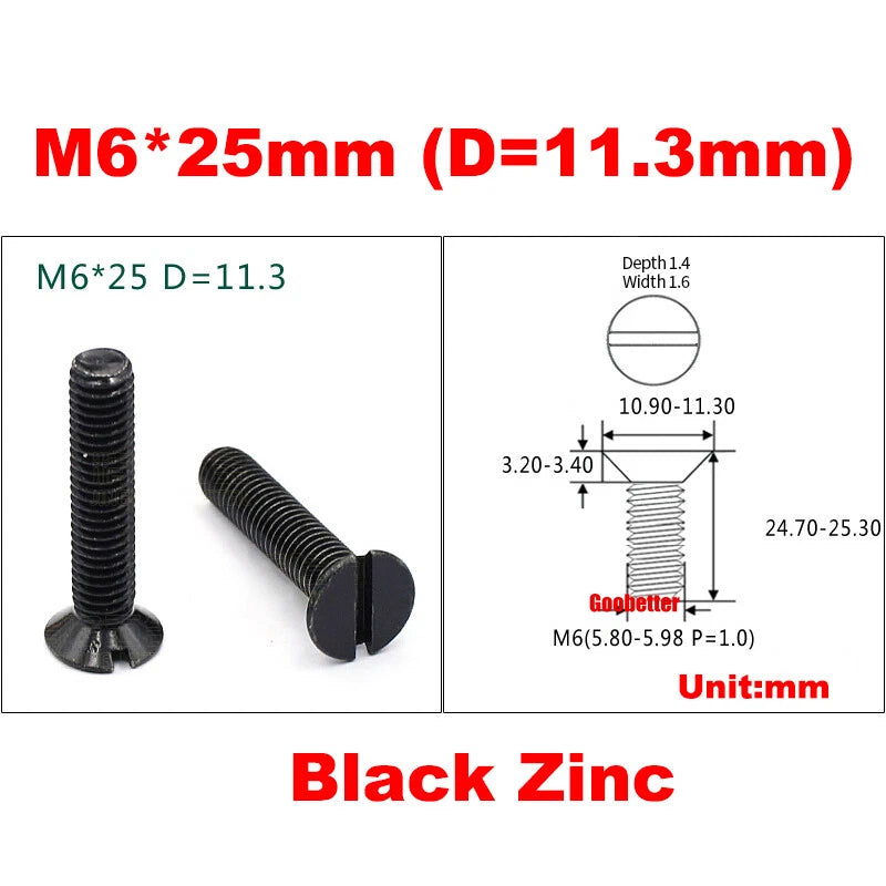 M1.2 M1.6 M2 M4 M5 M6 Slotted Countersunk Head Machine Screws Flat Bolts 3~25mm